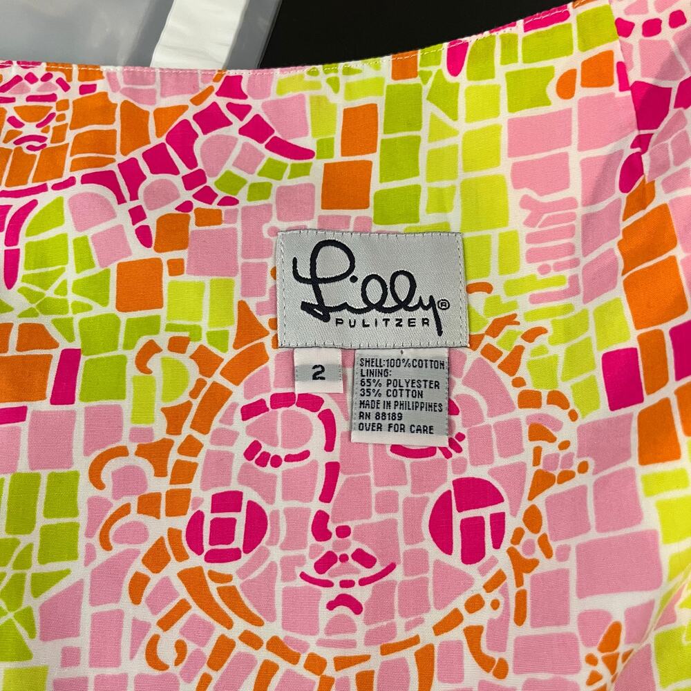 Lilly Pulitzer Reversible Mini Skirt Pink Green Floral Mosaic Print ALine Size 2 - Picture 6 of 6
